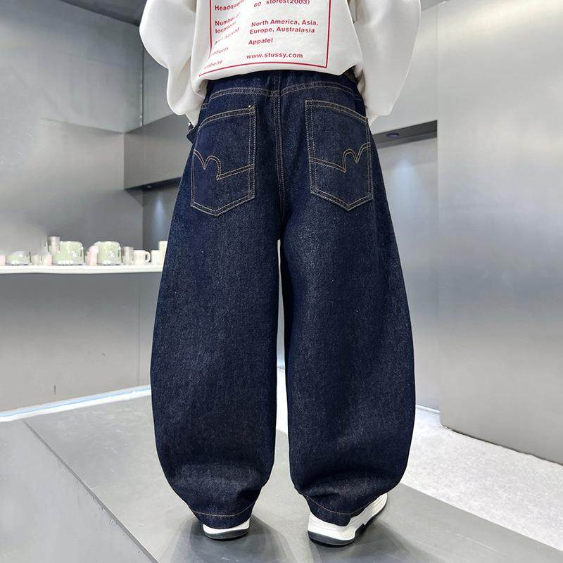 男童纯牛仔裤2025春秋款韩版裤色子中大男孩时髦潮酷直筒裤新外贸