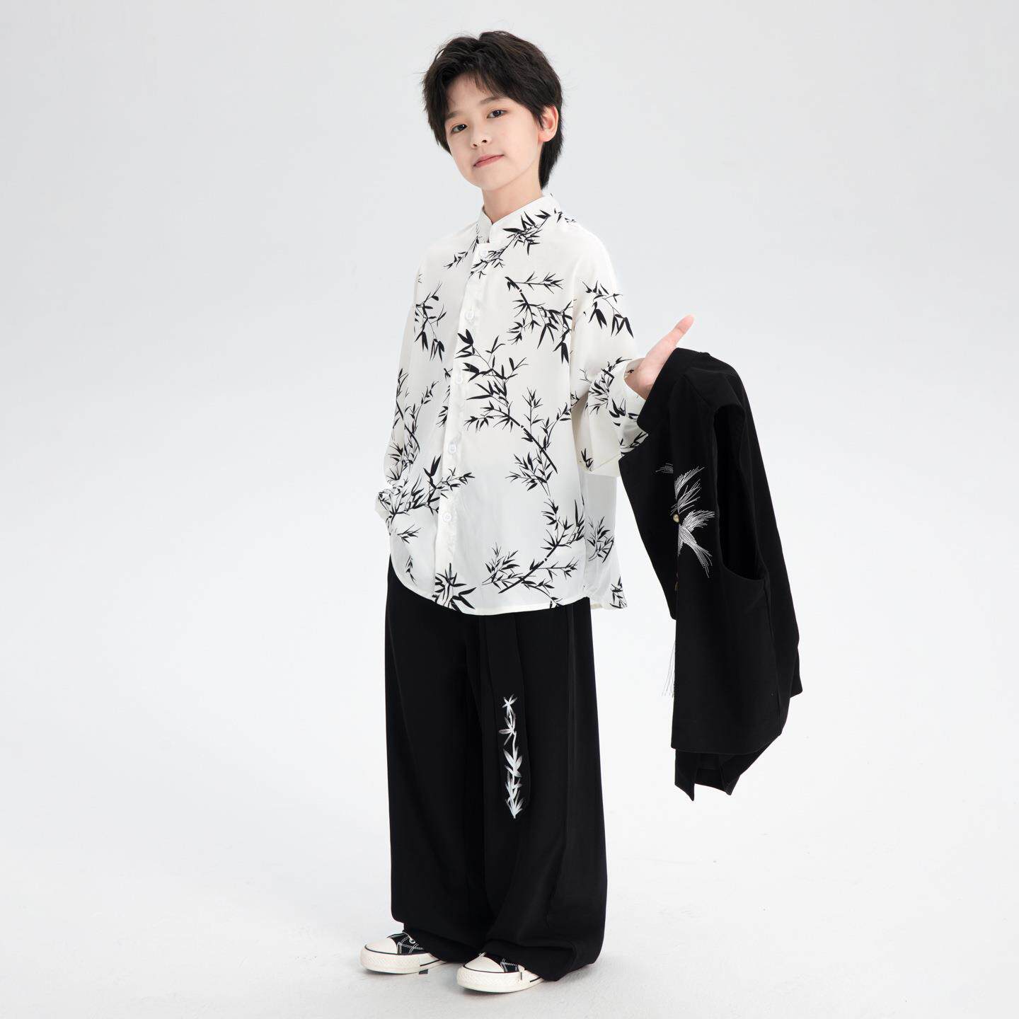 男大童春季日常长袖中式汉服儿套装2026新款三童春装国风唐装件套