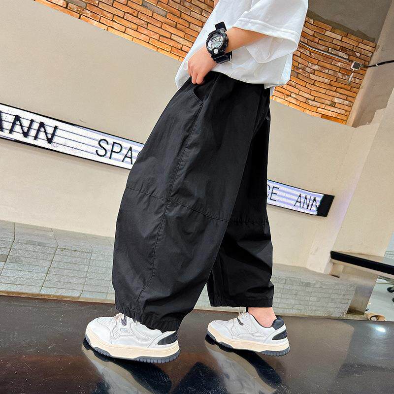 男童夏季九分大灯笼工装裤2025新款童男孩休闲宽儿松薄款中童裤子