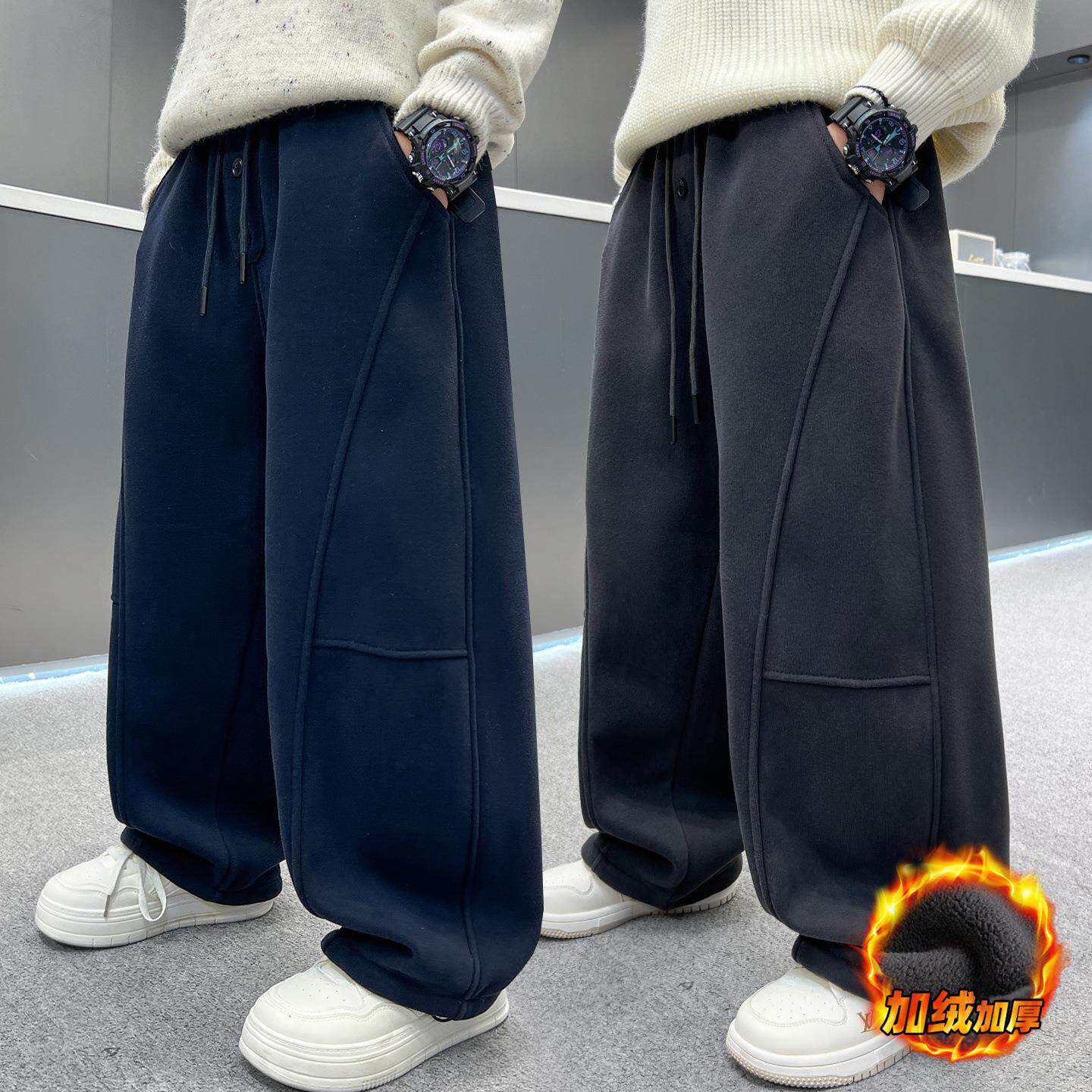 宽男童加绒运动裤中裤大童韩范阔腿男孩洋气松休闲裤秋冬卫裤