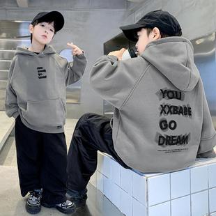 男衣童卫衣字母印花连帽韩套版秋冬款男孩加厚头衫大童洋气上跨境