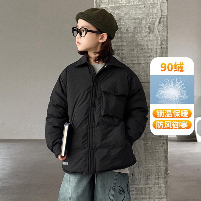 男童轻薄衬衫羽绒服休韩版大儿童冬季校神服器90白鸭闲绒保暖外套