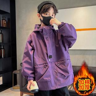 秋冬款派冲锋衣外套男孩冬季新款男童2023克服加厚儿童加绒套装大