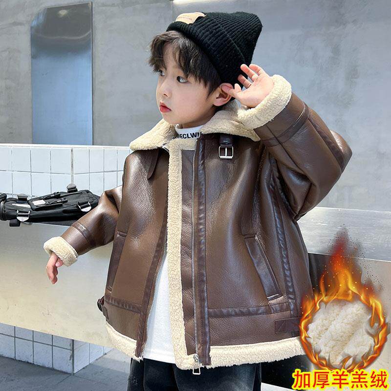 外套冬装男童加厚潮秋皮衣