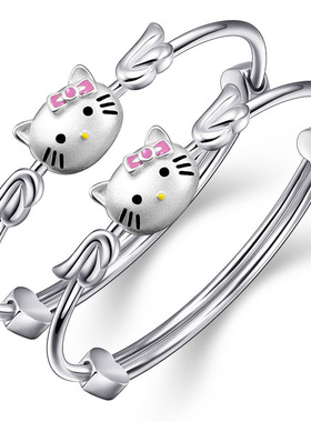 宝宝银手镯s925银饰品猫咪手镯