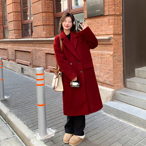 新年红色双面羊绒大衣女秋冬高级感2025新款韩版显瘦结婚呢子外套图片