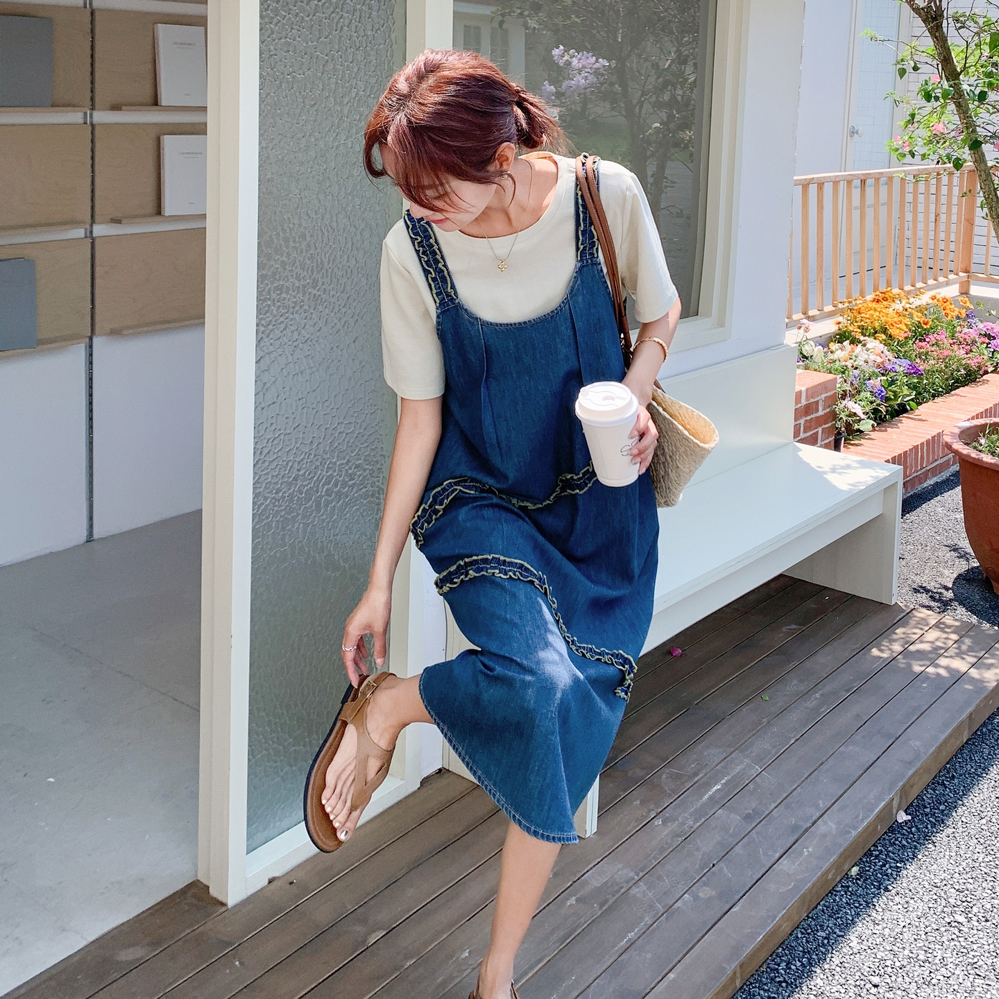 慵懒风复古牛仔背带连衣裙套装女2025夏季新款韩版短袖T恤两件套，商品下架区商品下架区，新风尚