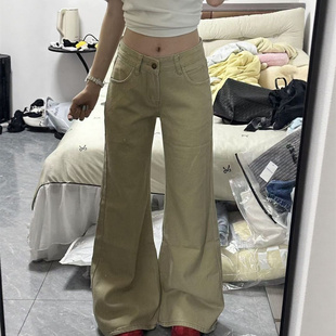 复古卡其色低腰微喇牛仔裤女2026春季新款宽松百搭显瘦长裤ins潮