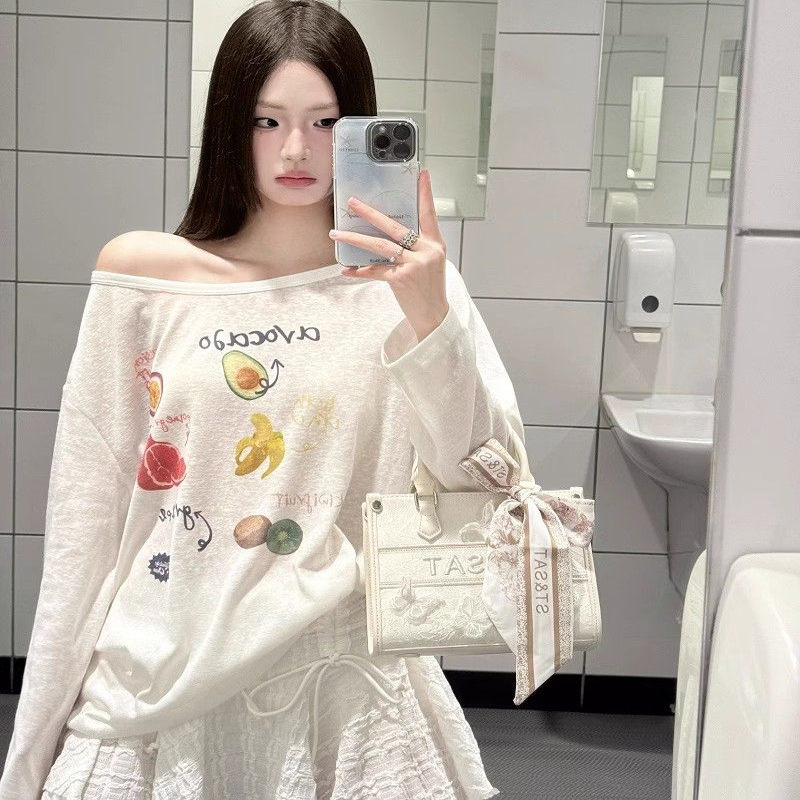 慵懒风字母印花防晒长袖T恤女