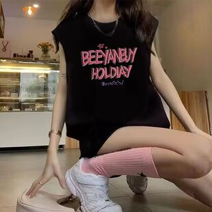 美式BF风坎肩运动背心t恤女夏季字母印花宽松百搭外穿无袖上衣潮