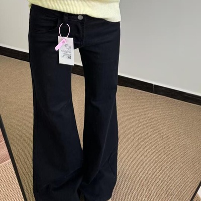 小个子美式辣妹黑色微喇牛仔裤