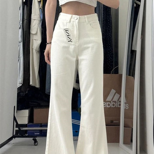 白色高腰宽松不贴腿微喇牛仔裤女2026春季新款显瘦喇叭拖地裤子潮