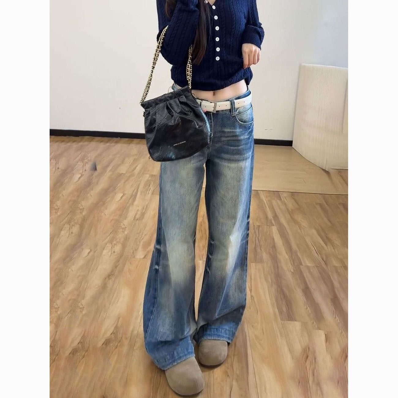 美式复古水洗阔腿牛仔裤女2026春季新款宽松显瘦百搭直筒拖地裤子