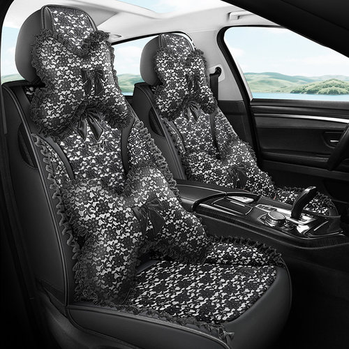 新春夏季女士汽车坐垫四季通用蕾丝皮布全包坐垫套可爱座垫四季垫