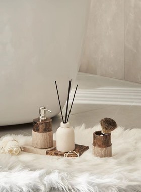 森度软装样板间卫浴摆件浴室装饰托盘大理石拼色香薰组合卫生间