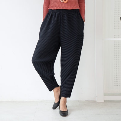 时尚韩国妈妈装褶皱长裤2023秋中老年女宽松高腰松紧裤PN2309009