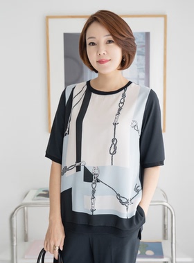 韩国妈妈装短袖T恤2024夏季中老年女装圆领宽松上衣BL2404004