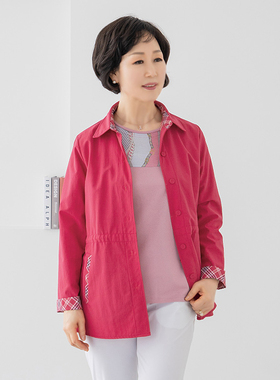 韩国妈妈装翻领外套2025春大码中老年女格子拼接开衫JP2503022