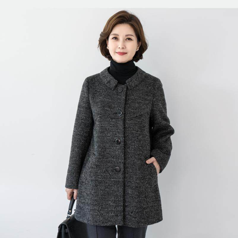韩国妈妈装毛呢外套2024冬中老年女单排扣中长羊毛大衣CO2409002