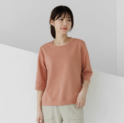 简约七分袖宽松大码妈妈装T恤