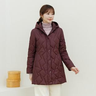 韩国妈妈装 OUD6123 羽绒服2024冬高端中老年女连帽鸭绒外套中长款