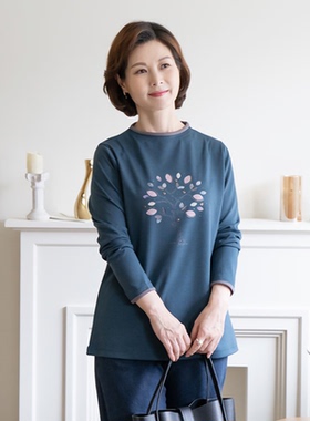 韩国春季妈妈装打底衫圆领时尚中老年女装T恤长袖洋气TE2403033