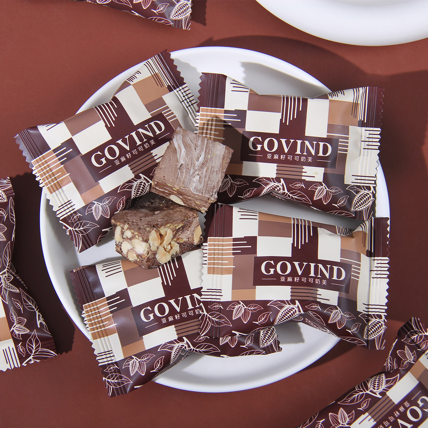 GOVIND歌芬迪亚麻籽花生仁可可奶芙雪花酥喜糖婚庆结婚休闲零食