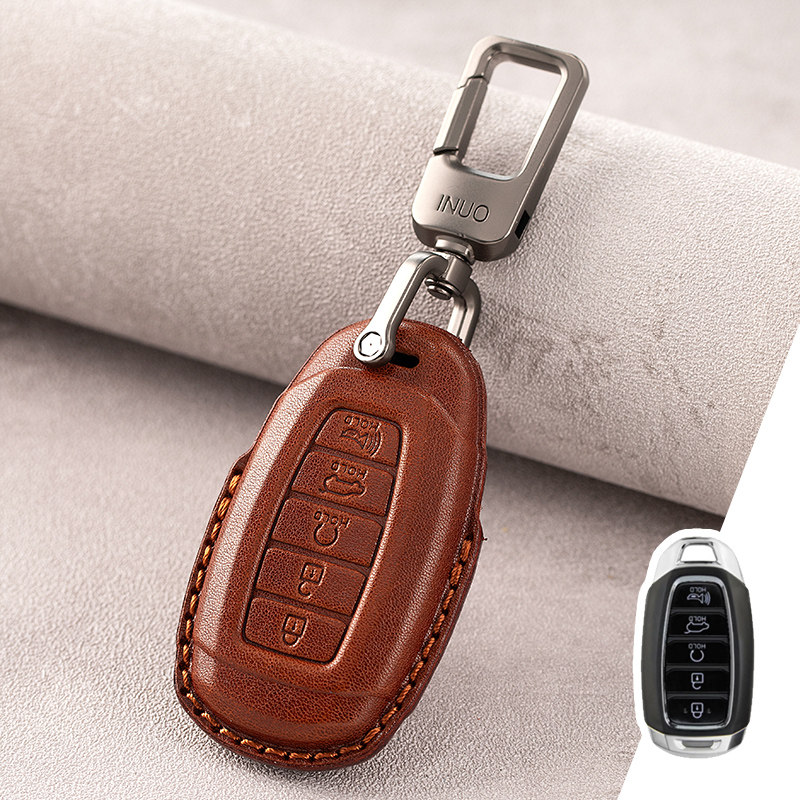 适用现代库斯途钥匙套库斯图菲斯塔专用真皮高档汽车全包壳扣男士