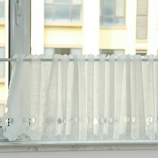 天鹅刺绣飘窗窗帘卧室客厅门帘半帘短帘遮光遮挡半截小帘子免打孔