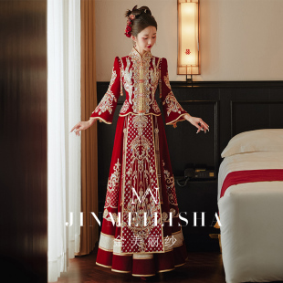 中式 高端重工结婚龙凤褂修身 嫁衣凤冠霞帔 春季 秀禾服新娘2026新款