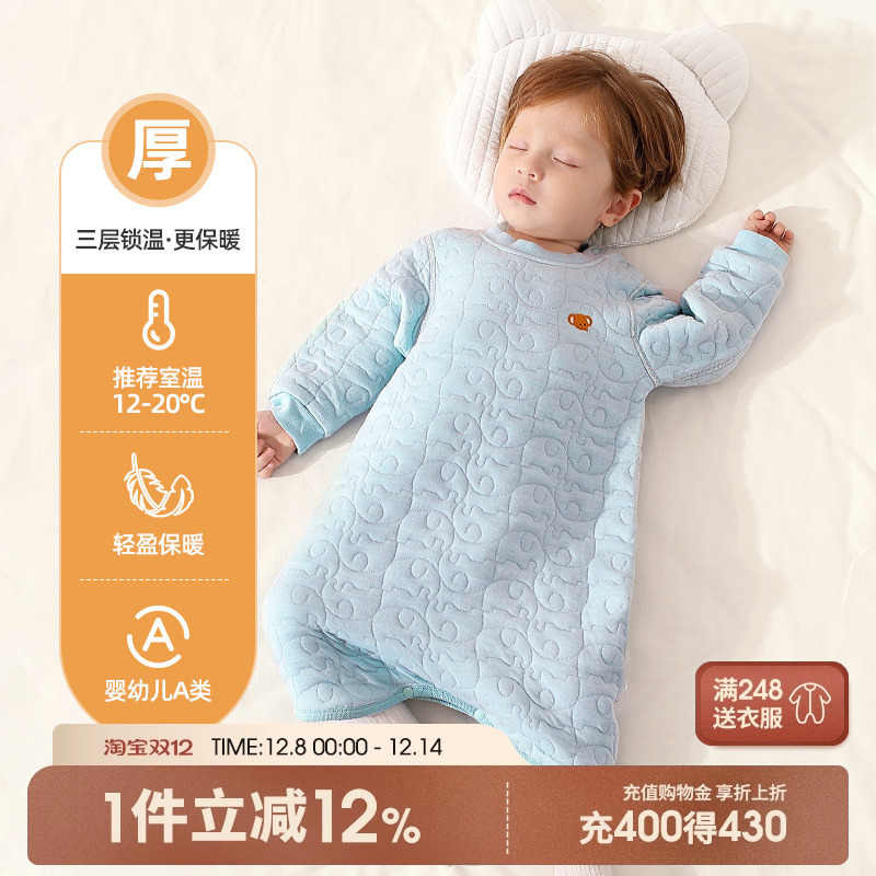 宝宝睡衣秋冬季防踢婴儿睡袍春秋