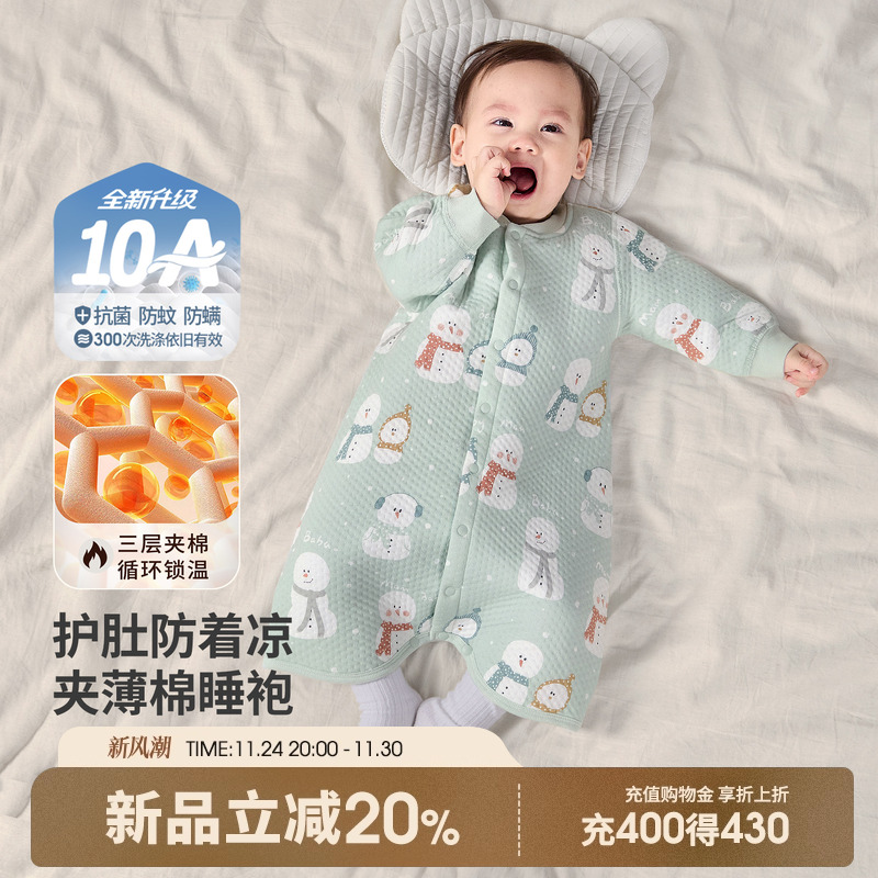 宝宝睡袍秋冬婴儿睡衣纯棉保暖衣