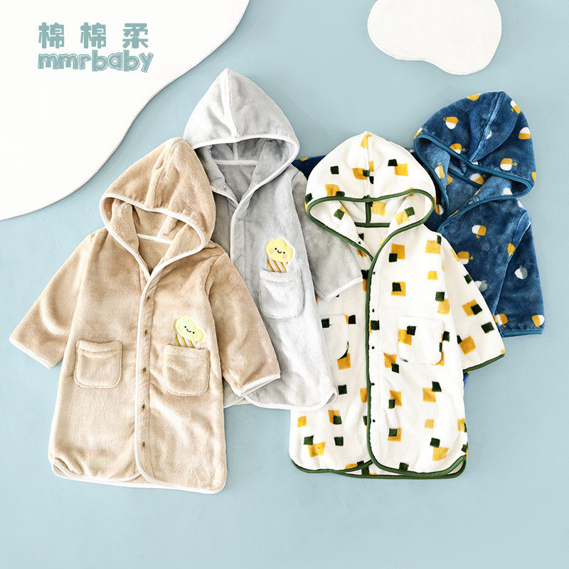 儿童珊瑚绒睡袍秋冬宝宝法兰绒睡衣女童睡裙保暖加厚冬季男童浴袍