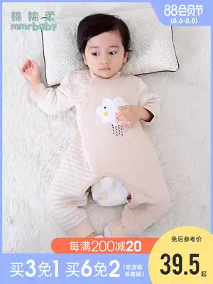 Baby open file jumpsuit open crotch autumn and winter baby warm clothes winter thickened romper cotton infant pajamas