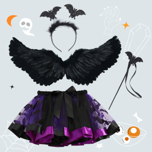 万圣节儿童服装 扮派对表演 女童衣服蝙蝠翅膀裙子环保演出服女生装
