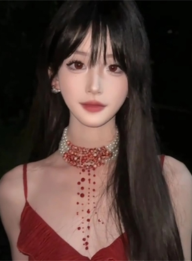 万圣节服装滴血珍珠项链哥特红色多层chocker装饰品装扮配饰道具