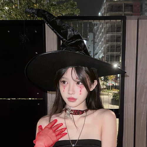 万圣节帽子成人巫师帽女巫婆帽黑色头饰派对cos装扮道具搞怪配饰