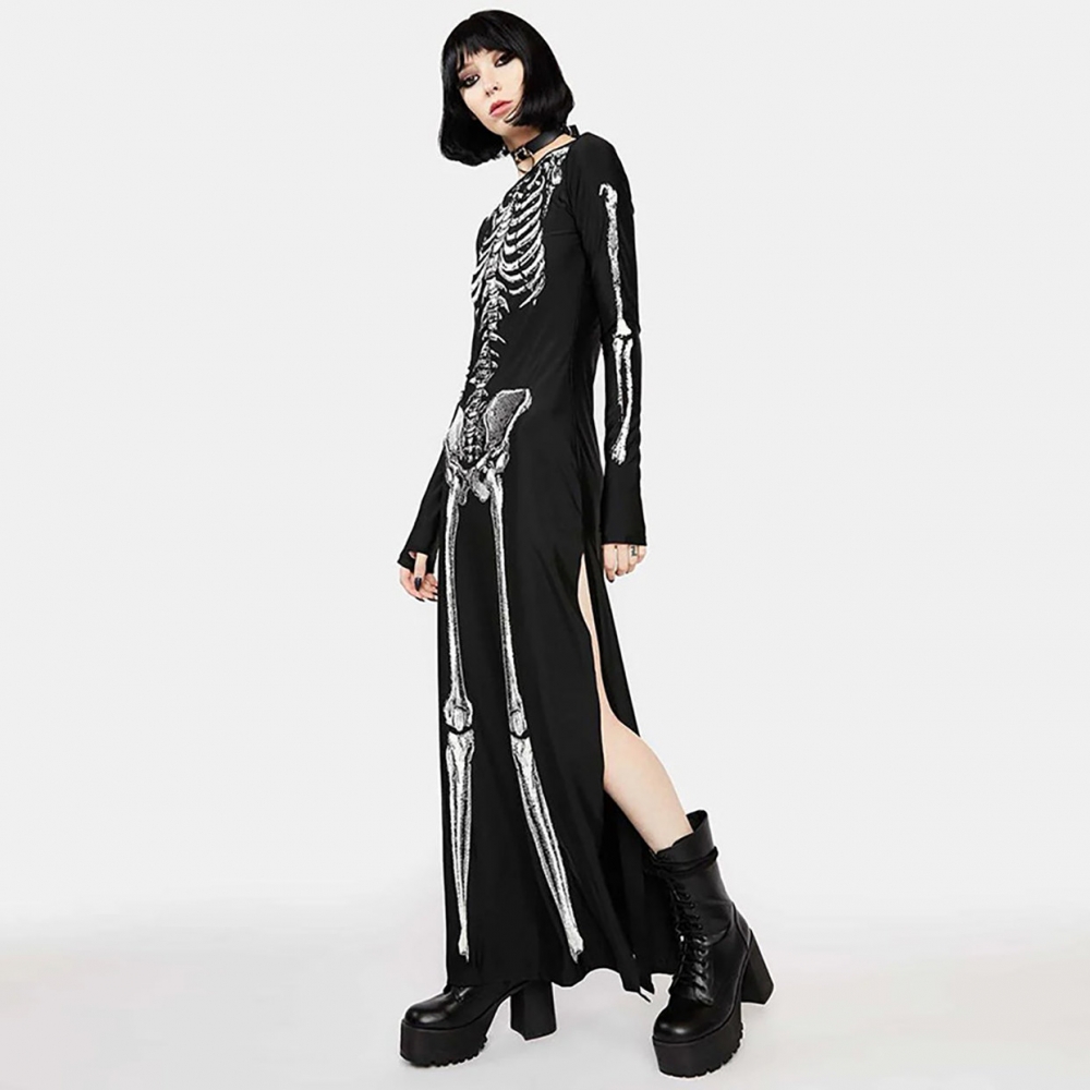 万圣节cos服装女长袖黑色连衣裙女装成人装扮衣服哥特风服饰裙子