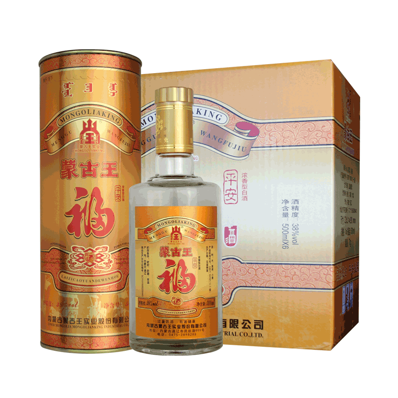 6瓶装蒙古王38度平安福桶整箱500ML*6浓香型草原特产白酒