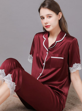 2022睡衣女士短袖夏季丝绸薄款家居服休闲冰丝中青年套装春
