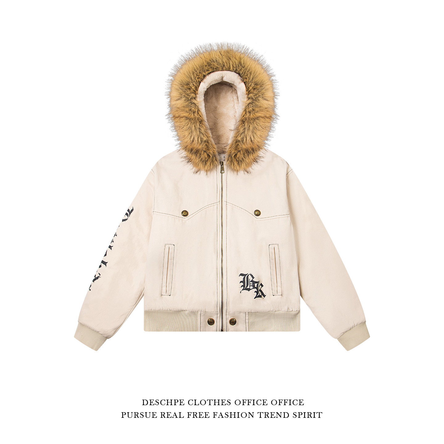 美式街头座山雕毛领连帽棉服棉衣