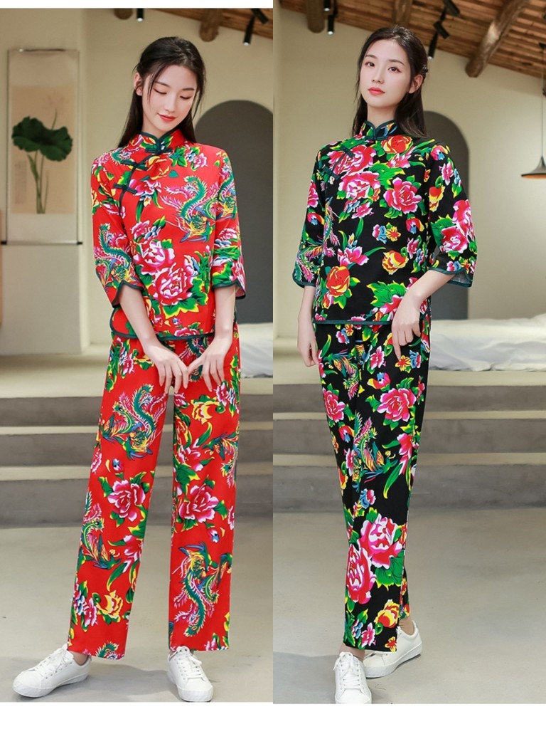 网红东北大花套装村姑花布衣服睡时尚套装