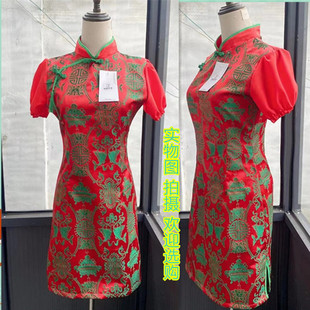 红色喜庆国潮织锦红旗袍款年轻改良女中国风连衣裙炸街文艺演出服