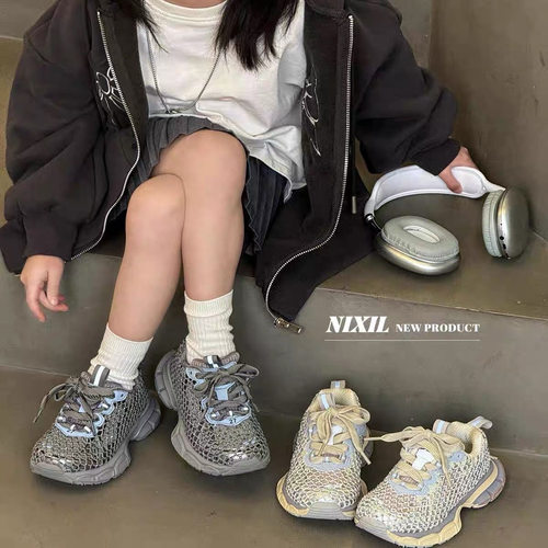不退换儿童走秀款水钻轻便老爹鞋2025新款女童运动鞋潮组合品牌鞋