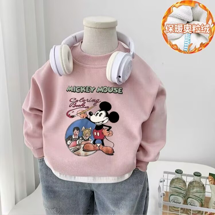 儿童米奇卫衣加绒宝宝卡通加厚长袖秋冬男童女童新款动漫保暖上衣
