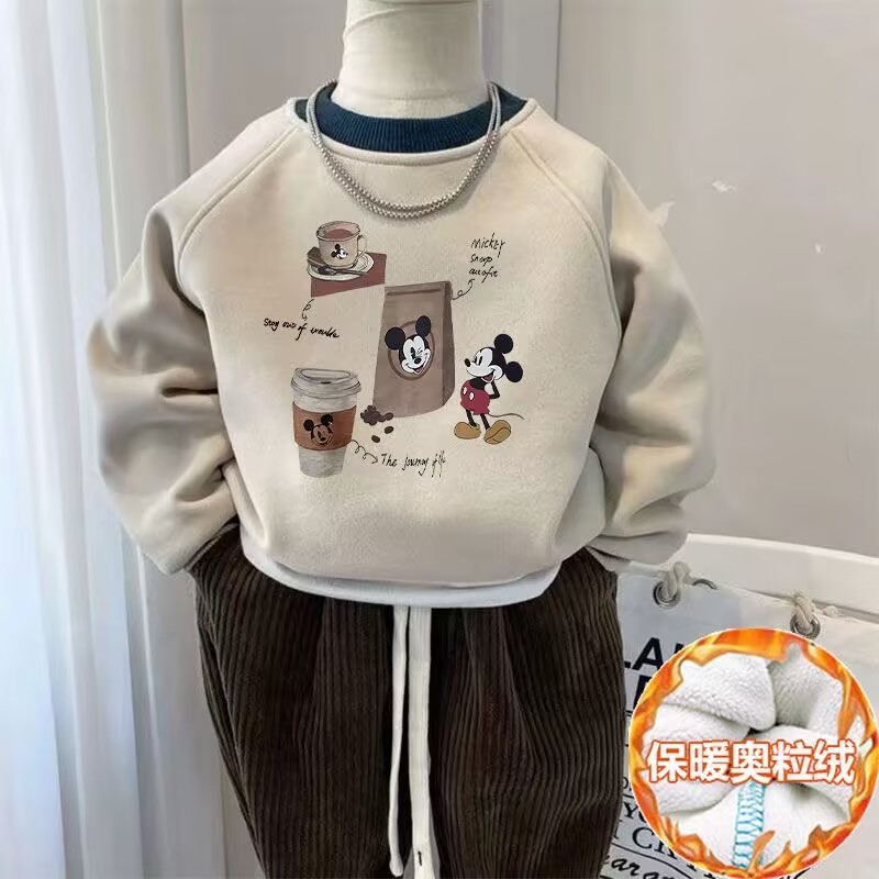 儿童米奇卫衣加绒保暖宝宝夹棉长袖秋冬男童女童卡通动漫加厚上衣