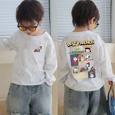 儿童小狗狗长袖宝宝纯棉T恤2025春秋新款男童女童卡通打底衫上衣