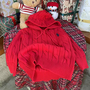 儿童小马标红色针织衫男童女童秋冬拜年服毛衣宝宝蛇年连帽过年服