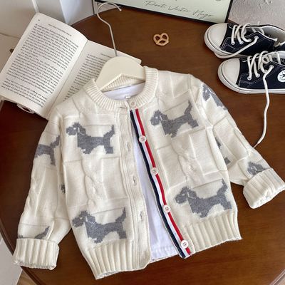 儿童tb针织衫春秋新款宝宝纯棉外套2025男童女童秋冬小狗开衫毛衣
