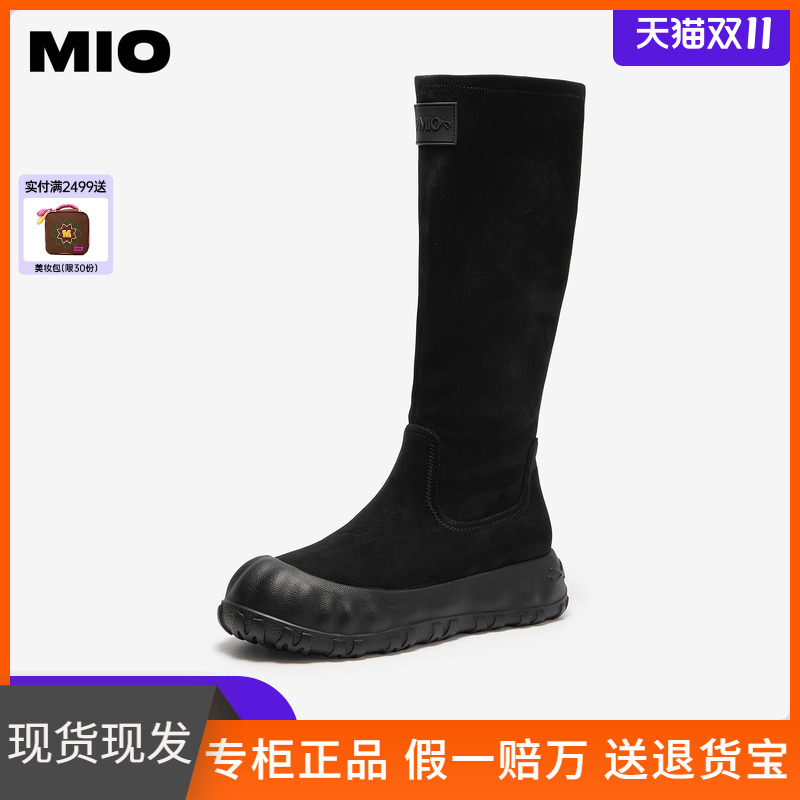 MIO米奥弹力靴2025冬季新款高跟圆头增高百搭袜靴瘦瘦靴长筒靴子